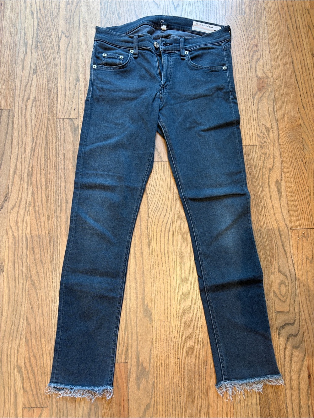 rag & bone Dark Blue Skinny Jeans with Raw Frayed Hem